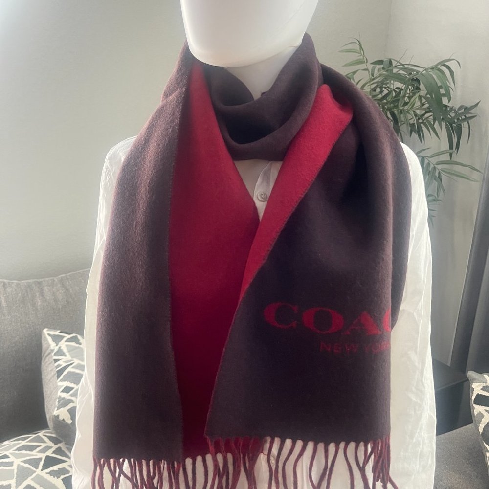 NWT COACH Wool & Cashmere Signature Scarf Oxblood/1941 Red 76053 muffler